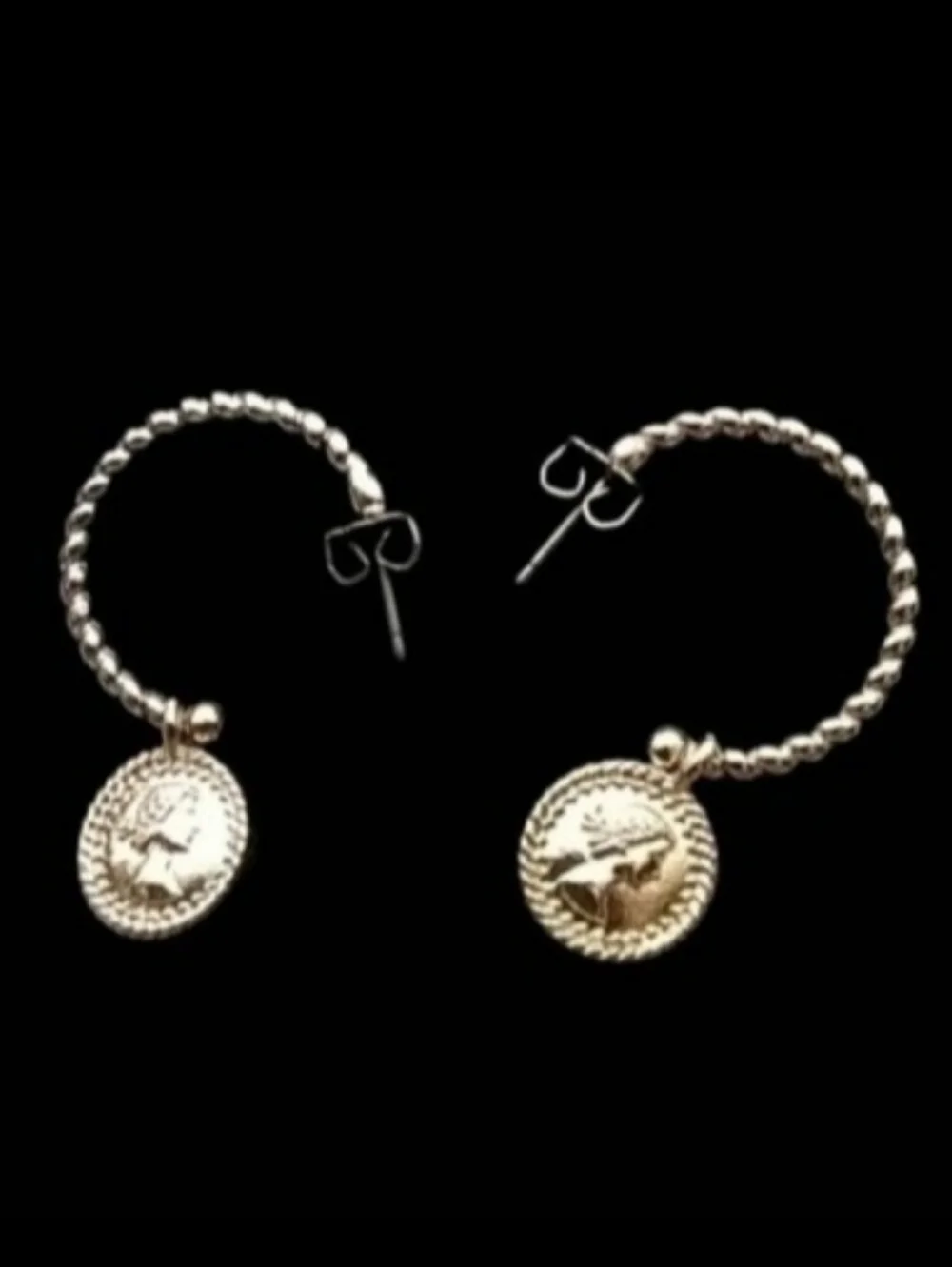 Gold-Tone Coin Charm Bangle Bracelets & Earrings with Red Enamel Accents | EUC